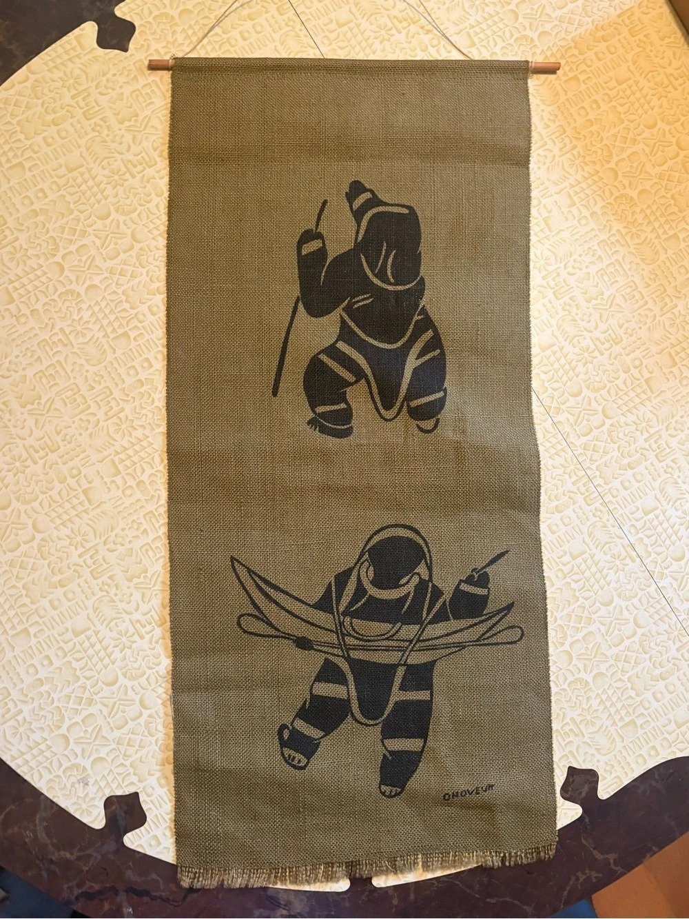 Vintage Inuit Screen Print Wall Hanging Brown & Black